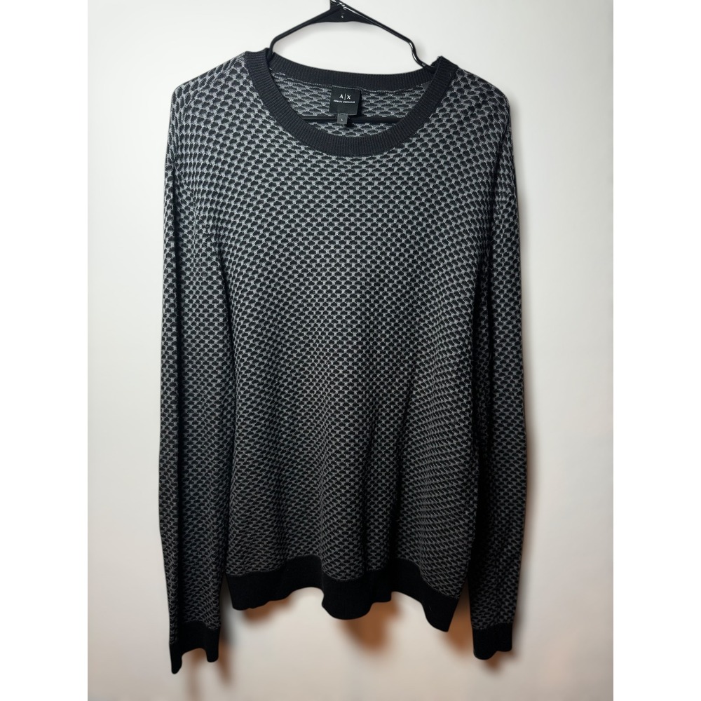 AX Armani Exchange Mens Sweater Knit Long Sleeve Crew Neck Geometric Pattern L‎